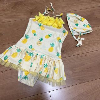 新品☆女の子キッズ水着&帽子セット☺︎120 パイナップル柄　可愛い(水着)