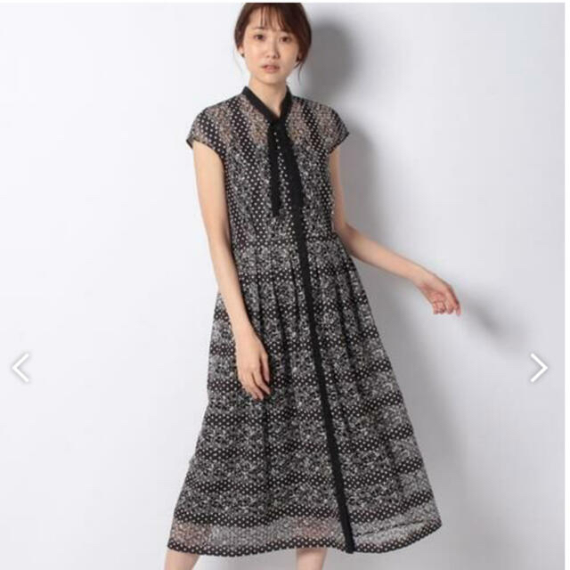 披露宴【美品】アナイ ANAYI ワンピース 花柄 レース ドット PT タック 38