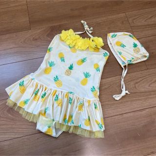 新品☆女の子キッズ水着&帽子セット☺︎130 パイナップル柄　可愛い(水着)