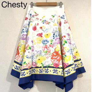 チェスティ(Chesty)の美品チェスティ スカート アシンメトリー スカーフ風 chesty(ひざ丈スカート)