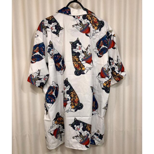 アロハシャツ、柄シャツ、開襟シャツ　和柄　刺繍　青　猫　虎　タイガー　総柄
