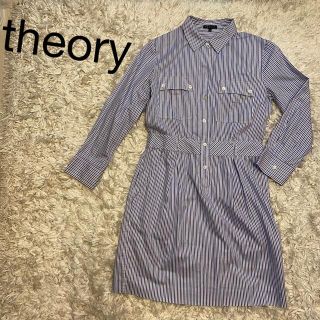 セオリー(theory)の★美品★ theory セオリー　シャツワンピース　ストライプ　Mサイズ(ひざ丈ワンピース)