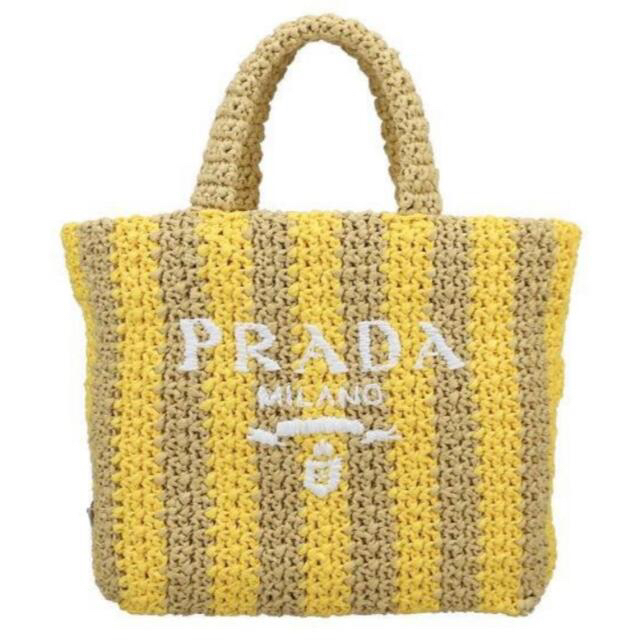 日本未入荷カラー　PRADA ラフィア トートバッグ  ストライプ イエロー