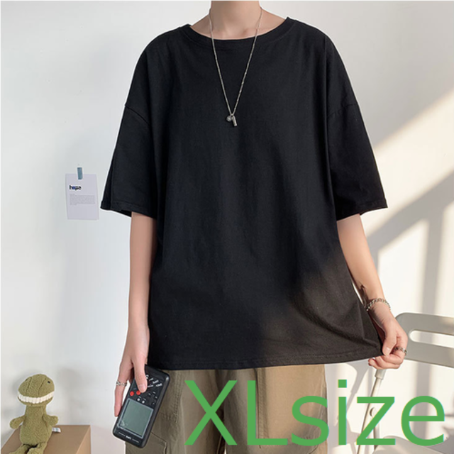 【ブラック：XＬ】韓国ビックシルエット 無地Ｔシャツ メンズのトップス(Tシャツ/カットソー(半袖/袖なし))の商品写真