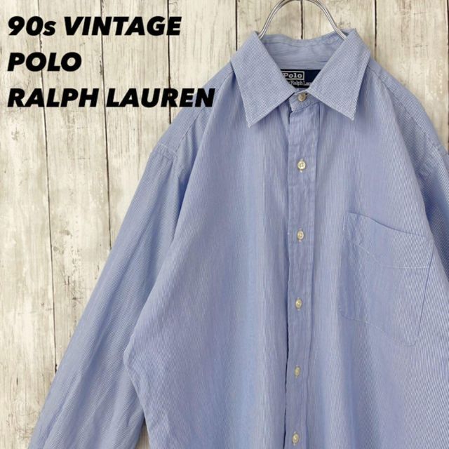 POLO RALPH LAUREN(ポロラルフローレン)の90sヴィンテージ　ポロラルフローレン　ポケット付ブロードストライプシャツ青白M メンズのトップス(シャツ)の商品写真