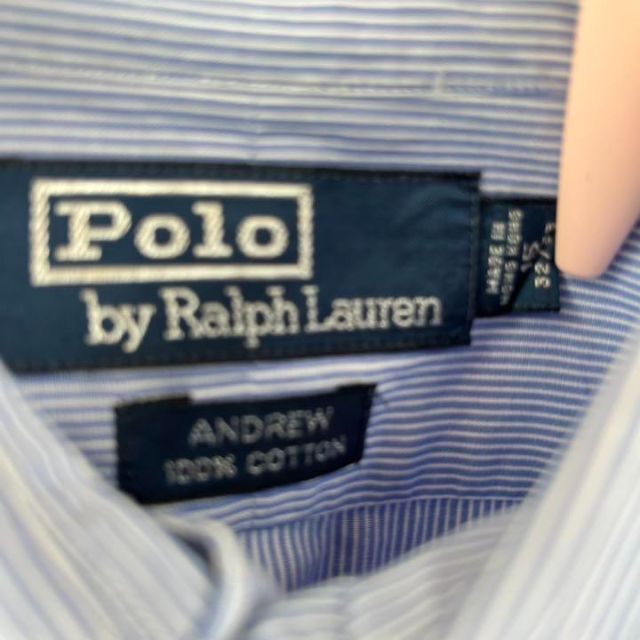 POLO RALPH LAUREN(ポロラルフローレン)の90sヴィンテージ　ポロラルフローレン　ポケット付ブロードストライプシャツ青白M メンズのトップス(シャツ)の商品写真