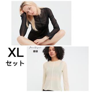 ユニクロ(UNIQLO)のUNIQLO×mame シアークルーネックTシャツ　XL(Tシャツ(長袖/七分))