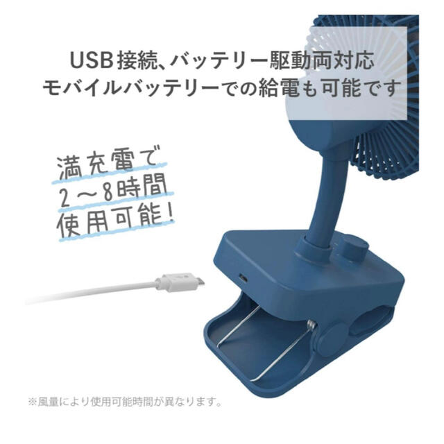 エレコム USB扇風機 FAN-U217クリップ型 4段階風量調節 ネイビー スマホ/家電/カメラの冷暖房/空調(扇風機)の商品写真