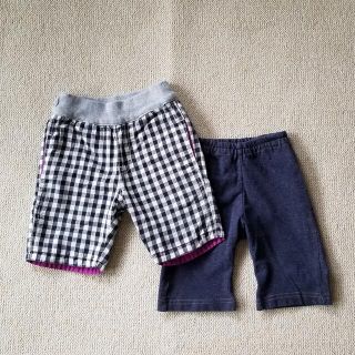 エフオーキッズ(F.O.KIDS)のベビー　ハーフパンツ 2枚セット　リバーシブル　チェック　デニム風　80(パンツ)