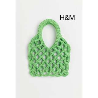 エイチアンドエム(H&M)のH&M スモールハンドバック　グリーン かぎ編み　メッシュバッグ(ハンドバッグ)