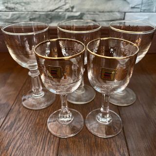 レトロ　アンティークワイングラス5個(グラス/カップ)