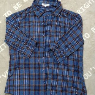 ギャミヌリィ(gaminerie)の五分袖　ブルーのチェックシャツ(シャツ/ブラウス(長袖/七分))