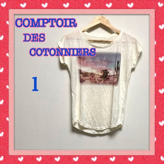 Comptoir des cotonniers(コントワーデコトニエ)のコントワーデコトニエ　リネンシャツ　Tシャツ　麻　転写プリント　透け感　半袖 レディースのトップス(Tシャツ(半袖/袖なし))の商品写真