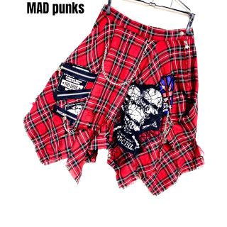 マッド(MAD（M∀D）)の匿名発送　美品　MAD punks 変形チェックデザインスカート　サイズM(ミニスカート)