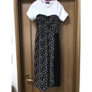 アベイル(Avail)の花柄ワンピース ロングワンピース　アベイル　しまむら　重ね着風　黒　ブラック(ひざ丈ワンピース)