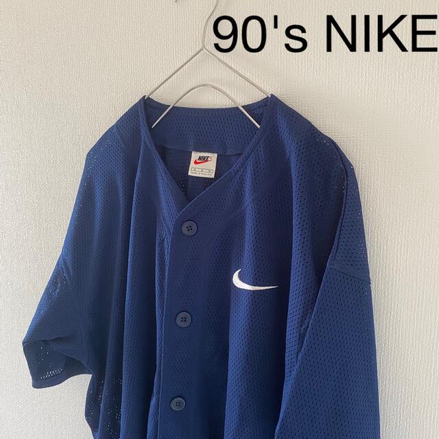 NIKEの9090'sNIKEナイキゲームベースボールシャツ半袖tシャツメンズネイビー紺mM