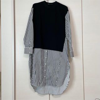 ザラ(ZARA)の【はるる様】ZARA ストライプシャツ異素材ドッキング ワンピース(ひざ丈ワンピース)