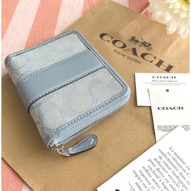 COACHコーチ♡最新作シグネチャーパステルカラー２つ折り財布　ラウンドジップ