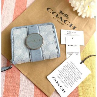 コーチ(COACH)のCOACHコーチ♡最新作シグネチャーパステルカラー２つ折り財布　ラウンドジップ(財布)