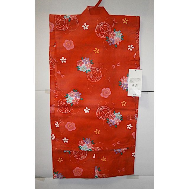 ★新品 女の子用 浴衣 5～6才／110サイズ 日本製 赤系地ぼかし  綿紅梅