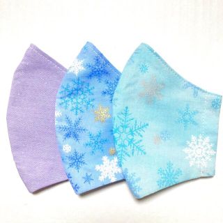  キッズ　インナーマスク3枚セット　雪の結晶　無地　ハンドメイド　子供　女の子(外出用品)