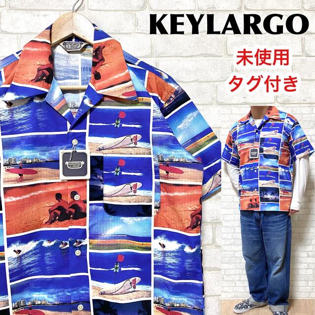 ☆未使用タグ付き☆ KEYLARGO キーラーゴ アロハシャツ サーフ ビーチ柄