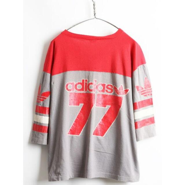 adidas(アディダス)の80's USA製 ■ アディダス 袖 3ライン トレフォイル 両面 プリント  メンズのトップス(Tシャツ/カットソー(半袖/袖なし))の商品写真