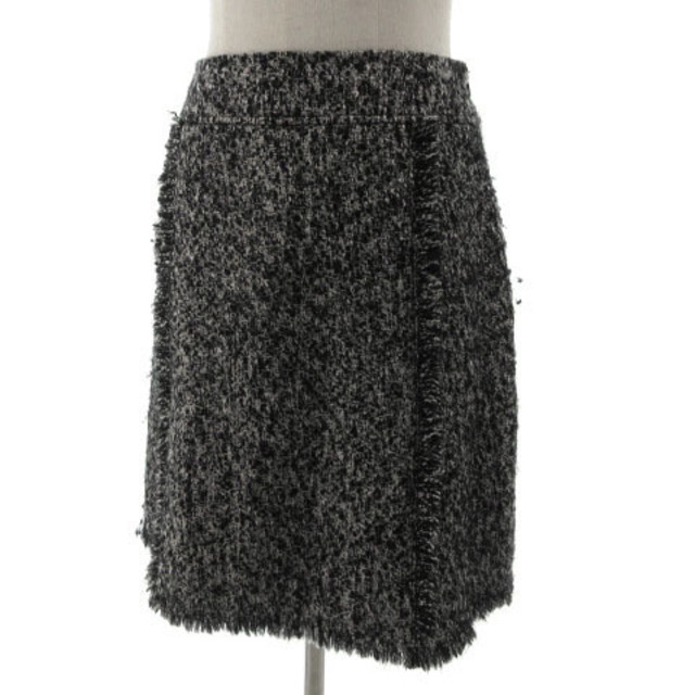 ROPE’(ロペ)のロペ ROPE スカート 台形 ひざ丈 ツイード フリンジ 黒 白 38 レディースのスカート(ひざ丈スカート)の商品写真