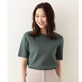 ナチュラルビューティーベーシック(NATURAL BEAUTY BASIC)のNATURAL BEAUTY BASIC [洗える]五分袖ニットM グリーン(カットソー(半袖/袖なし))