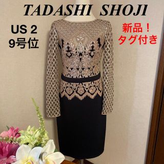 タダシショージ TADASHISHOJI サイズ2 M - 白×黒 レディース クルー 通販正規店 TADASHI 膝丈ワンピース US2 タダシショージ SHOJI ひざ丈ワンピース