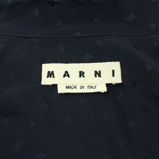 Marni(マルニ)のマルニ 20SS シャツ オープンカラー 半袖 ロゴ総柄 44 XS 紺 メンズのトップス(シャツ)の商品写真