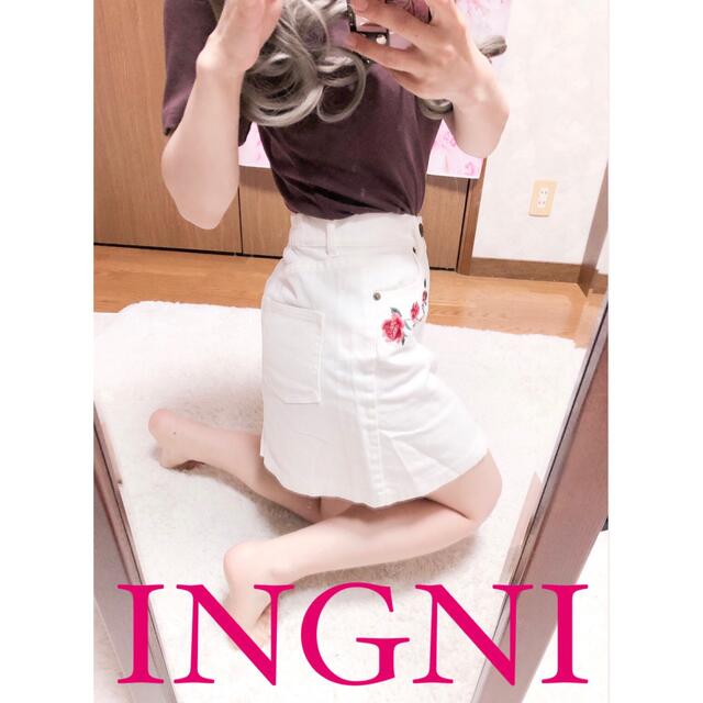 INGNI(イング)の4644.INGNI 花刺繍 台形スカート ハイウエスト ミニスカート レディースのスカート(ミニスカート)の商品写真