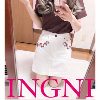 イング(INGNI)の4644.INGNI 花刺繍 台形スカート ハイウエスト ミニスカート(ミニスカート)