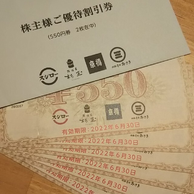 スシロー 株主優待券 6枚 チケットの優待券/割引券(レストラン/食事券)の商品写真