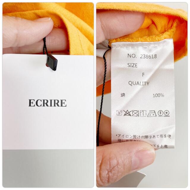 【新品未使用】ECRIREレディース　フリーサイズ　Tシャツ　無地　オレンジ レディースのトップス(Tシャツ(半袖/袖なし))の商品写真