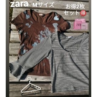 ザラ(ZARA)のお得 zara M コットン　Tシャツ　即日発送　ボーダー ザラ ストレッチ(Tシャツ(半袖/袖なし))