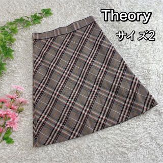 セオリー(theory)のTheory セオリー チェック柄 スカート ひざ丈 サイズ2(ひざ丈スカート)