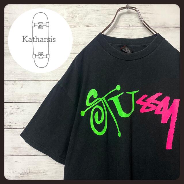 STUSSY(ステューシー)の【希少デザイン】00‘s ステューシー　カラフルプリント　両面ロゴ　Tシャツ メンズのトップス(Tシャツ/カットソー(半袖/袖なし))の商品写真