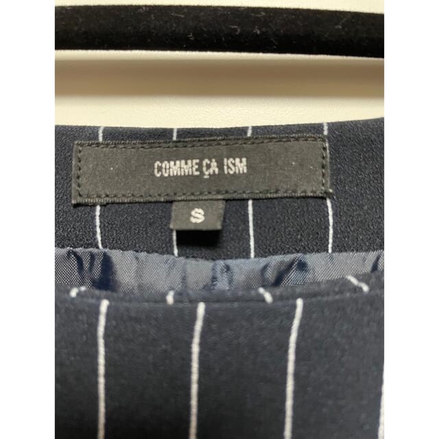 COMME CA ISM(コムサイズム)のCOMME CA ISM コムサイズム　ストライプ 半袖 ワンピース 紺 レディースのワンピース(ひざ丈ワンピース)の商品写真