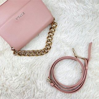 美品♡フルラ ショルダーバッグ 2way チェーン ゴールド金具 レザー ピンク