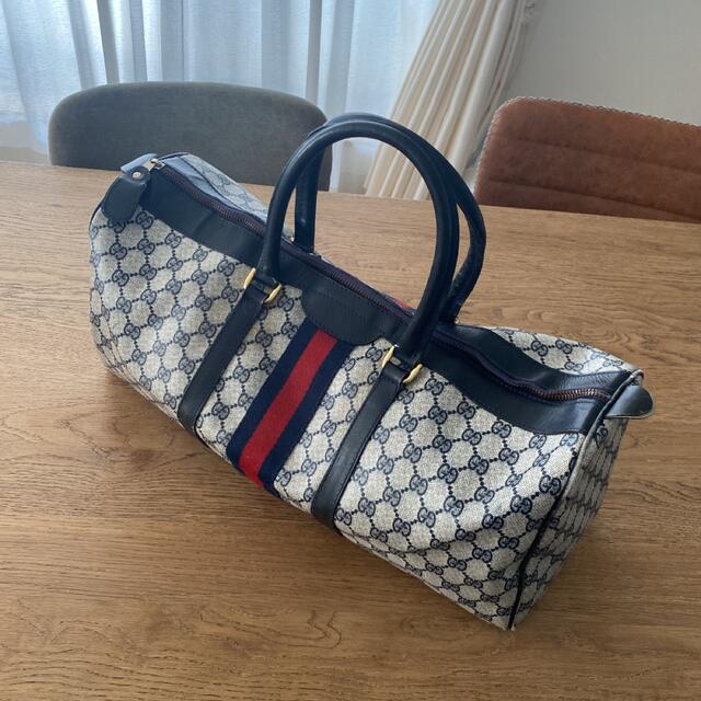 ボストンバック バック オールド GUCCI グッチ ライン入り ロゴ ネイビー | フリマアプリ ラクマ