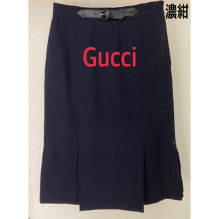 グッチ(Gucci)のイタリア製　グッチ　Gucci スカート　濃紺　本革付き(ひざ丈スカート)