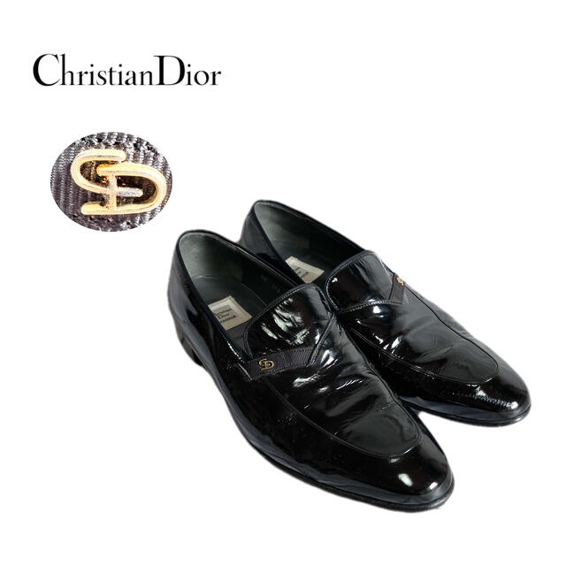 Christian Dior(クリスチャンディオール)の希少★クリスチャンディオール ゴールドCDロゴ付き エナメルレザー ローファー メンズの靴/シューズ(ドレス/ビジネス)の商品写真