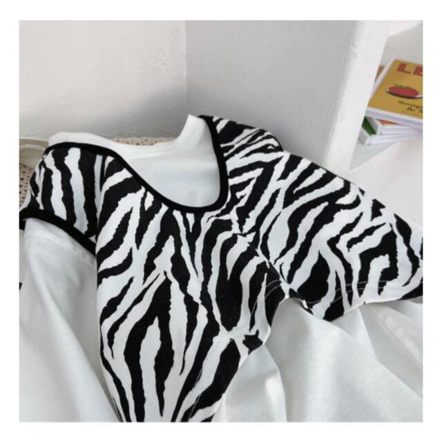 ゼブラ柄重ね着トップス　90 キッズ/ベビー/マタニティのキッズ服女の子用(90cm~)(Tシャツ/カットソー)の商品写真