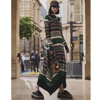 sacai  ニット ワンピース チェック コンビ ベルト サカイ