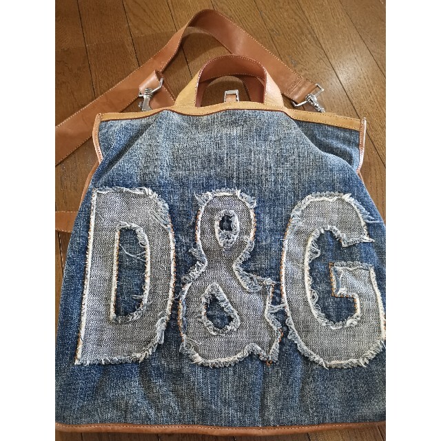 D&G 牛ヌメ革レザー2wayデニムショルダーバッグインディゴブルー 高