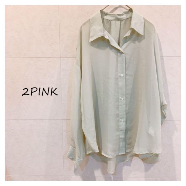 2PINK グリーン シャツ ブラウス 透け感 夏 レディースのトップス(シャツ/ブラウス(長袖/七分))の商品写真