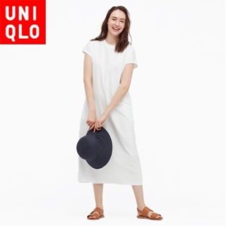 ユニクロ(UNIQLO)のユニクロ 433667 スムースコットンフレンチスリーブロングワンピース（半袖）(ロングワンピース/マキシワンピース)