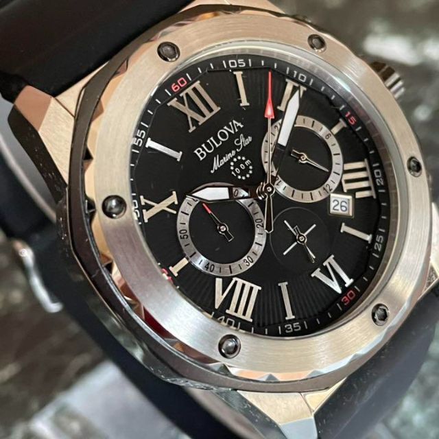 新品未使用】BULOVA/ブローバ マリンスター 男性腕時計 クロノグラフ 黒-