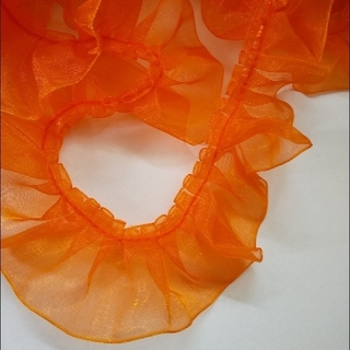 41-1  蜜柑オレンジ  オーガンジーフリルギャザーレース  約4cm×1m(各種パーツ)